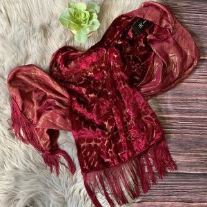 INC Metallic Velvet Fringed Scarf